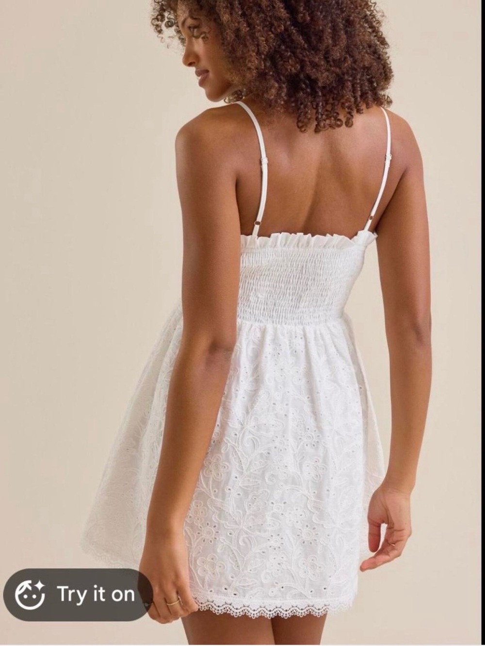 White Eyelet Lace Spaghetti Strap Mini Dress - Picture 2 of 6